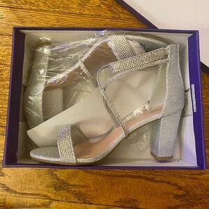 Silver Rhinestone Block Heel Sandals - Women's Dress Shoes